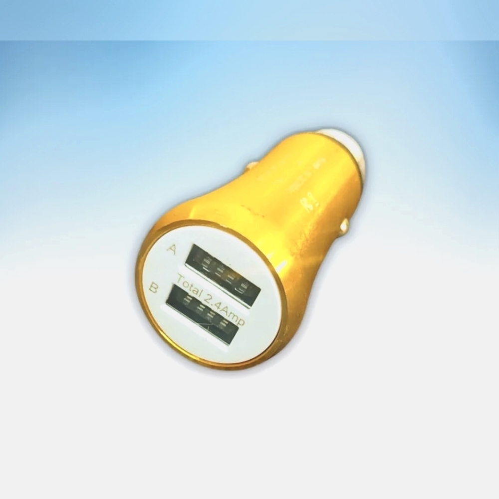 Car charger adapter | Metal | Portable | Dual USB ports | Fast charging | Gold |